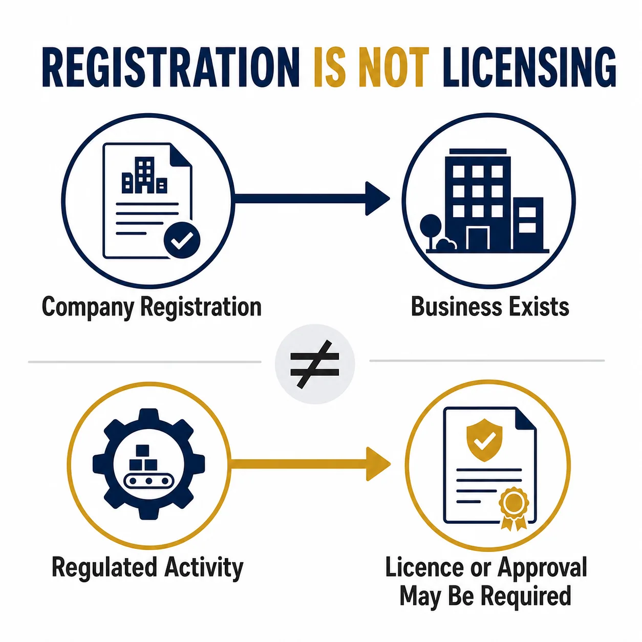 Diagram distinguishing company registration from activity-specific licensing.