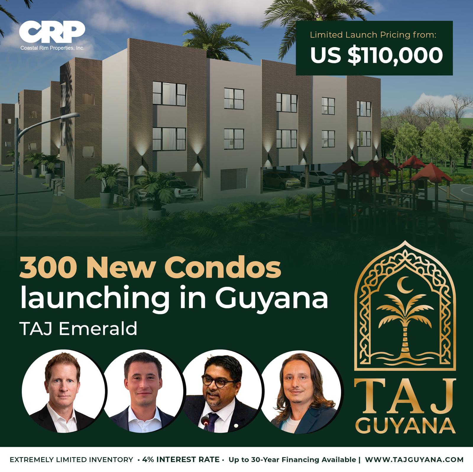 TAJ Emerald condominium development launch in Guyana, with pricing from US$110,000.