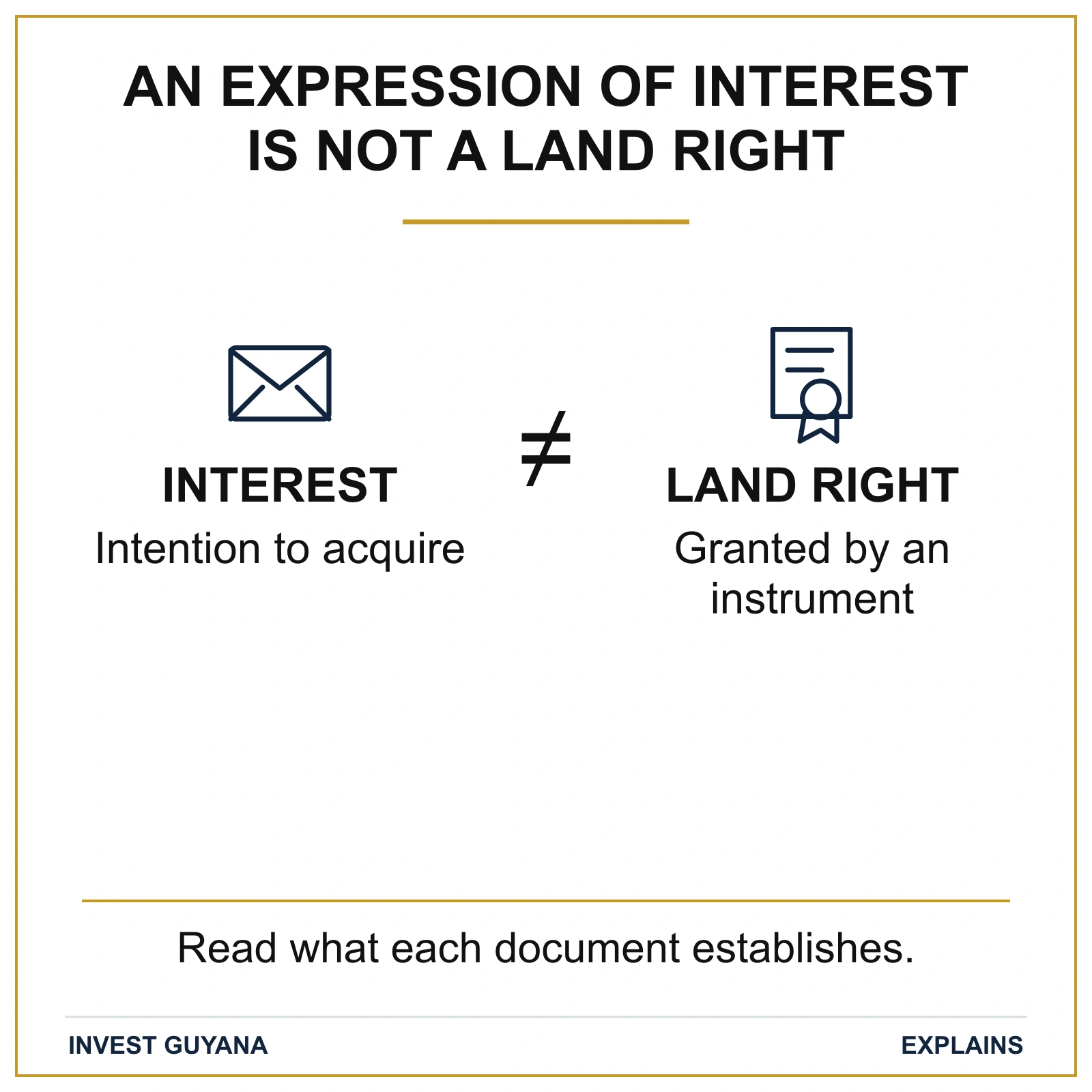 Comparison: an expression of interest communicates intention to acquire; a land right is granted by an instrument. They are not equivalent.