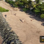 Drone view of the seawall promenade and coastal public space from Invest Guyana’s own footage.