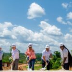 Officials and Aris Mining representatives at the Puruni Bridge groundbreaking in Region Seven