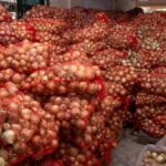 Bags of Guyanese-grown onions stored for distribution.