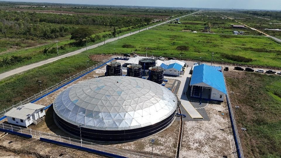 Aerial view of the Cummings Lodge water treatment plant in Guyana.