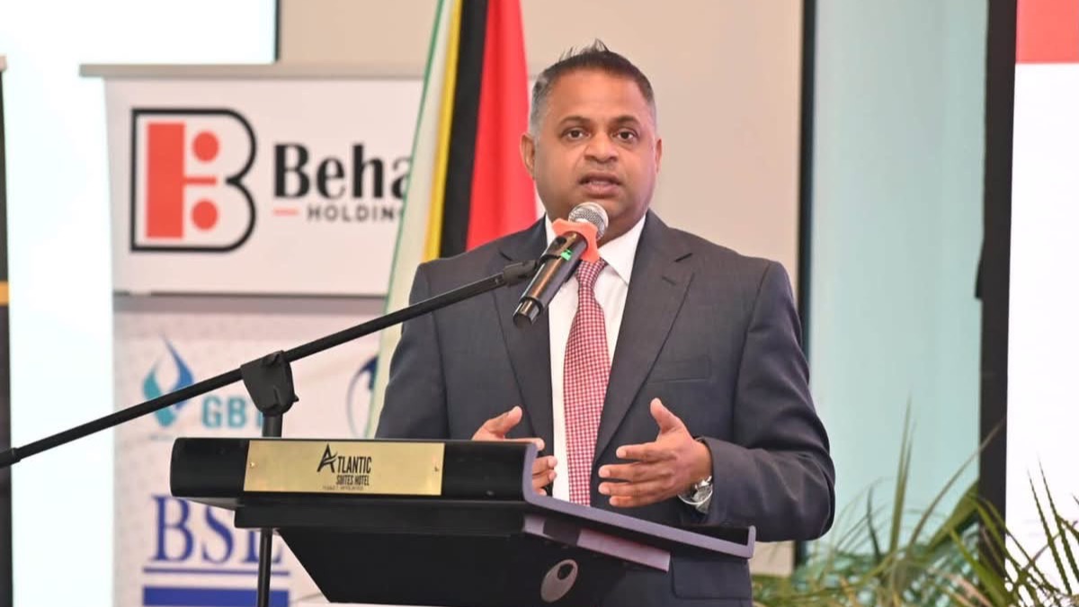 Minister Deodat Indar addresses the 2026 Canada–Guyana Business Forum in Georgetown.