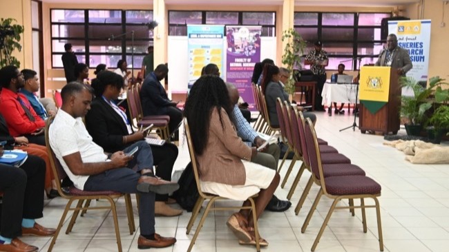 Participants attend Guyana’s second annual Fisheries Research Symposium at the University of Guyana in October 2026.